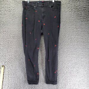 Gap Jeans Women’s 14/32 Black Universal Legging Embroidered Roses Stretch